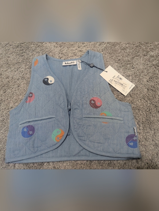 Molo Other - Molo Light Blue Quilted Kids Vest with Multicolor Yin-Yang Prints